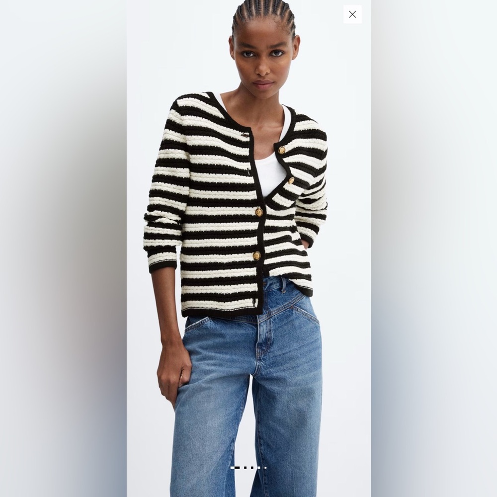 Mango Black and White Striped Cardigan